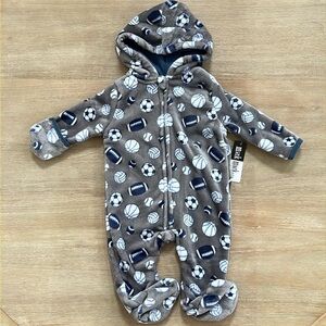 Mick Mack Baby Boy Fuzzy Pram Bunting Jacket 6-9 months Gray Navy Sports Balls